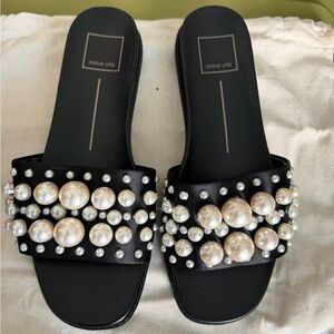 Brand NEW Dolce Vita GABBI Black Slides with Pearl Embellished Women's size 7.5